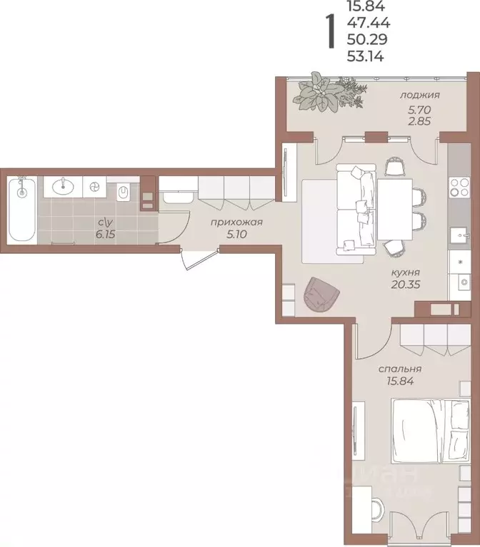 1-к кв. Калининградская область, Балтийск  (53.14 м) - Фото 1