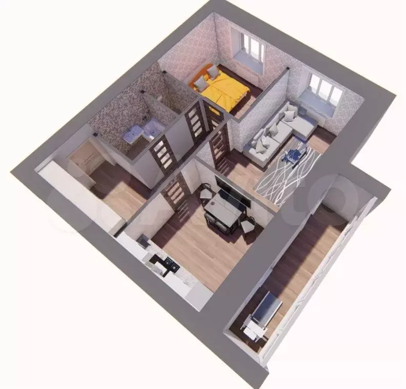 2-к. квартира, 58,5 м, 4/9 эт. - Фото 0