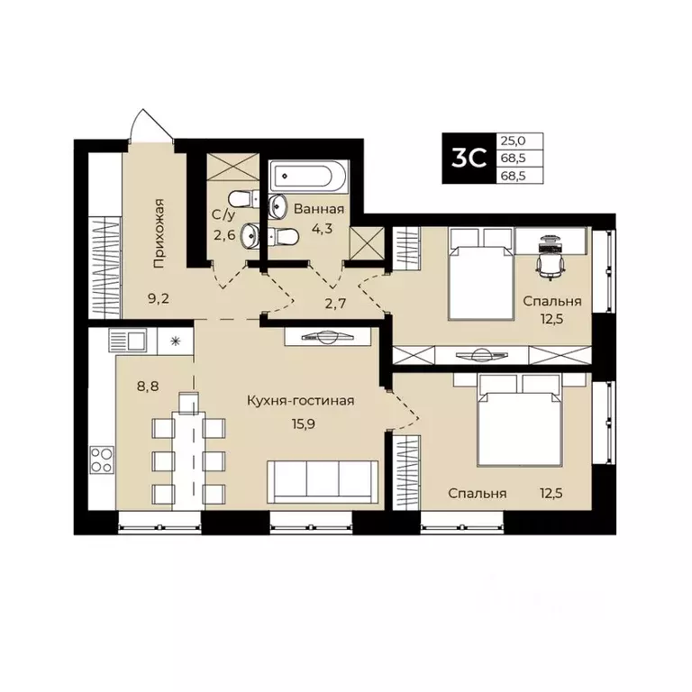 2-к кв. Башкортостан, Уфа ул. Ленина, 192 (68.5 м) - Фото 0