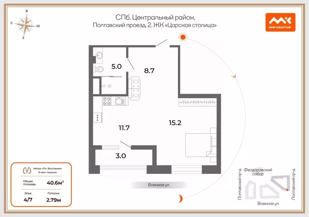 Студия Санкт-Петербург Полтавский проезд, 2 (40.6 м) - Фото 2