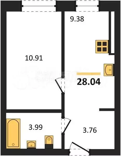 1-к. квартира, 27,7 м, 5/6 эт. - Фото 0