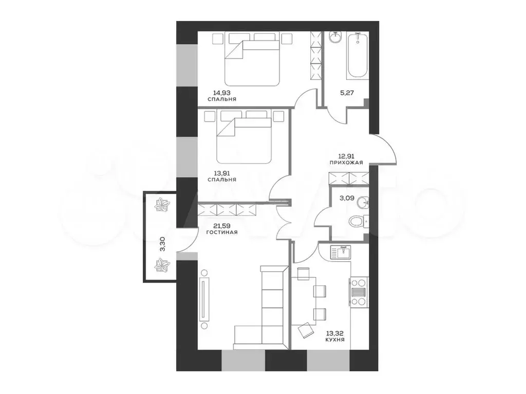 3-к. квартира, 85 м, 3/9 эт. - Фото 0