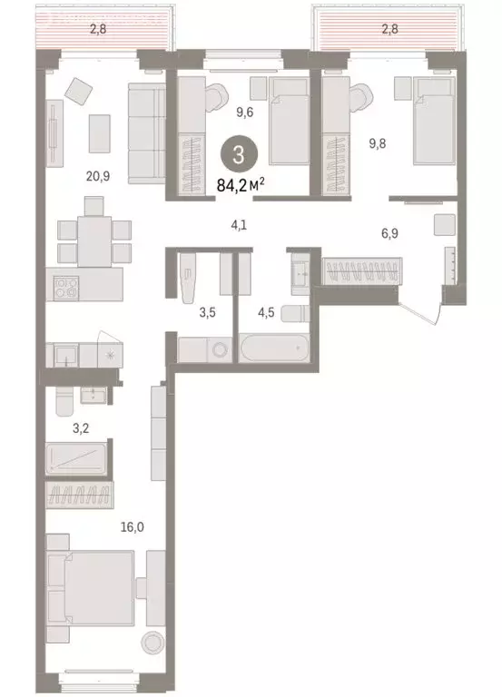 3-комнатная квартира: Тюмень, жилой комплекс На Минской (84.16 м) - Фото 1