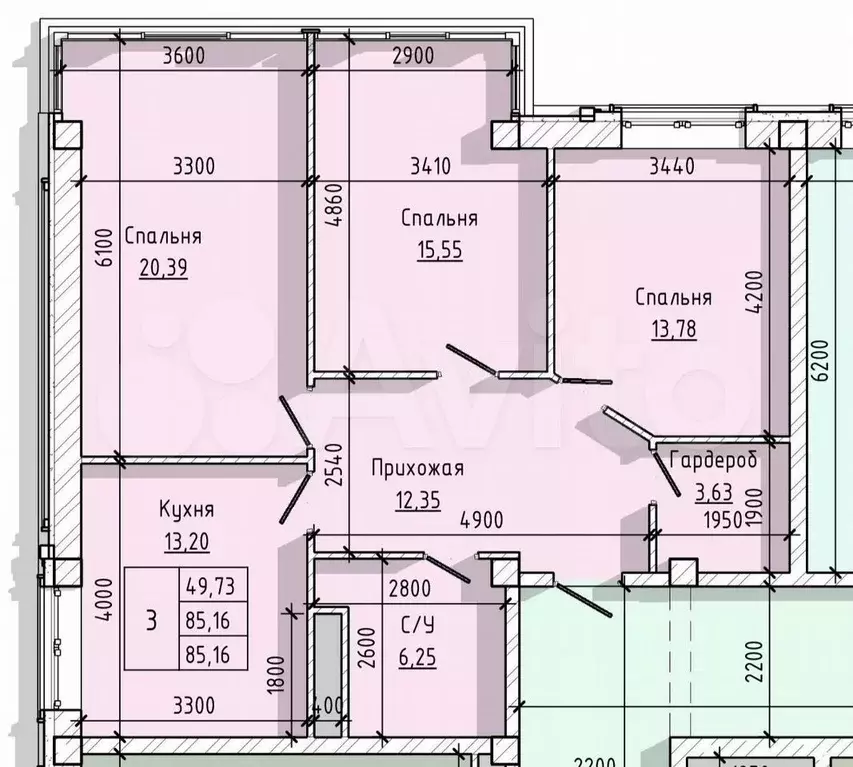 3-к. квартира, 85,1 м, 5/9 эт. - Фото 1