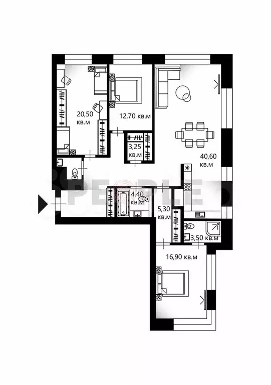 4-к. квартира, 126 м, 22/41 эт. - Фото 0