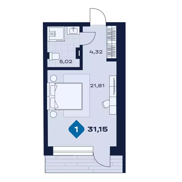 1-комнатная квартира: Сысерть, апарт-отель Панорама (31.15 м) - Фото 1