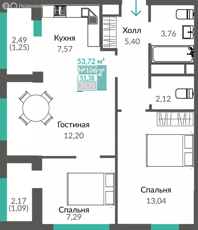 2-комнатная квартира: Симферополь, проспект Александра Суворова (53.72 ... - Фото 0