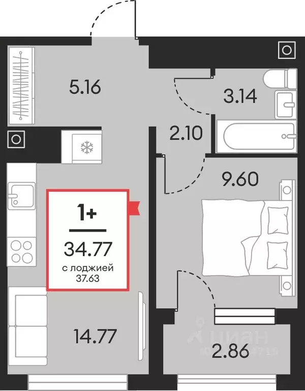 1-к кв. Ханты-Мансийский АО, Нефтеюганск ул. Нефтяников, 48А (34.77 м) - Фото 0