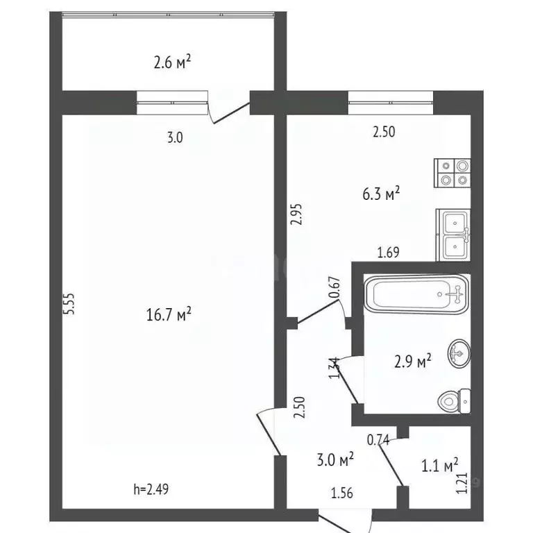 1-к кв. Башкортостан, Стерлитамак ул. Худайбердина, 62 (30.4 м) - Фото 2