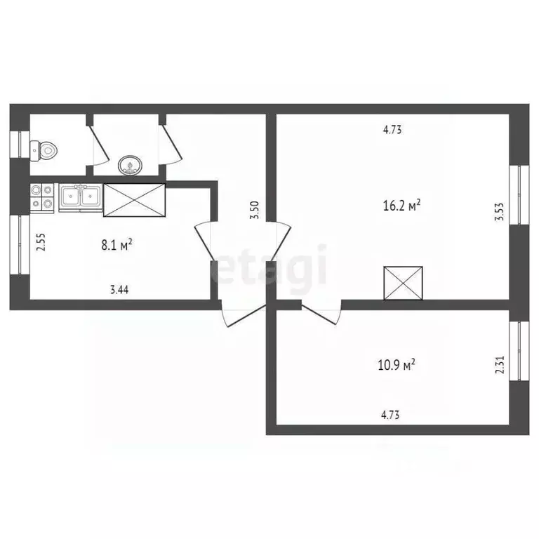 2-к кв. Вологодская область, Великий Устюг ул. Шумилова, 45 (42.8 м) - Фото 2