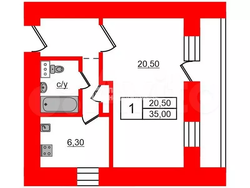 1-к. квартира, 35 м, 7/9 эт. - Фото 0