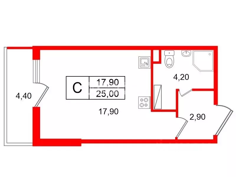 Студия Санкт-Петербург просп. Ветеранов, 173к7 (25.0 м) - Фото 2