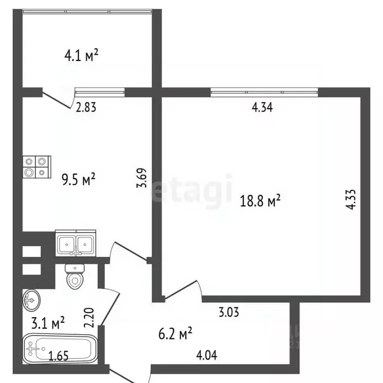 1-к кв. Калининградская область, Калининград ул. Левитана, 60к2 (37.6 ... - Фото 1