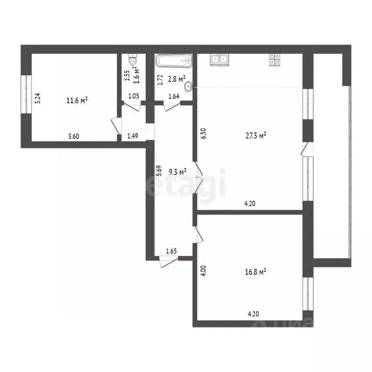 2-к кв. Тюменская область, Тюмень ул. Газопромысловая, 2 (64.5 м) - Фото 1