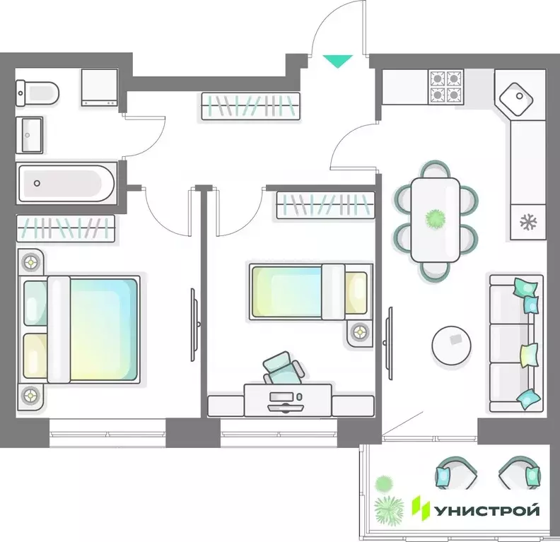 2-к кв. Татарстан, Казань Лето жилой комплекс (51.34 м) - Фото 1