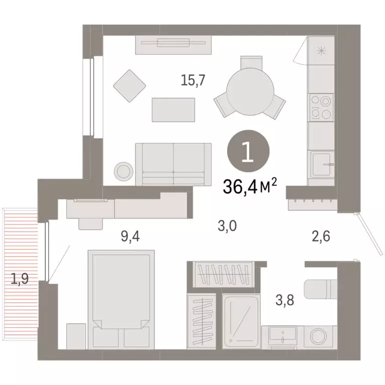 1-комнатная квартира: Новосибирск, квартал Лебедевский (36.4 м) - Фото 1