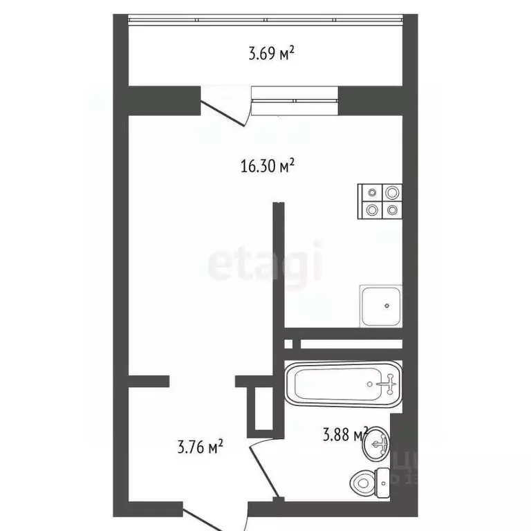 Студия Тюменская область, Тюмень Таежная ул., 2 (24.0 м) - Фото 2