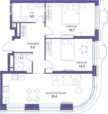 2-комнатная квартира: Москва, ЮВАО, район Лефортово, ЖК Символ (75.7 ... - Фото 1