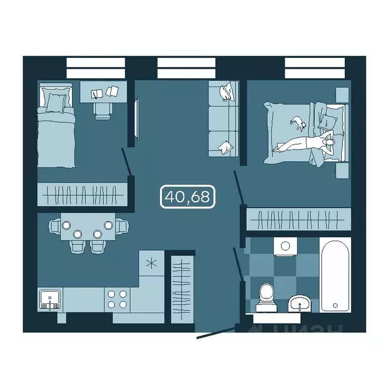 2-к кв. Приморский край, Владивосток ул. Борисенко, 100Кс1 (40.68 м) - Фото 1