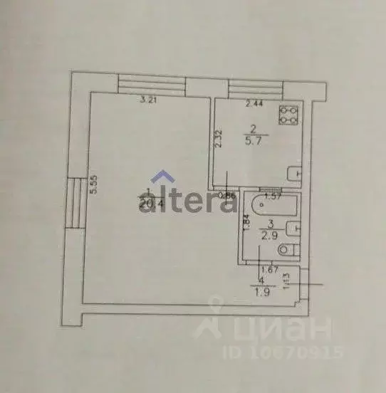 1-к кв. Татарстан, Казань ул. Карбышева, 9/21 (30.9 м) - Фото 2