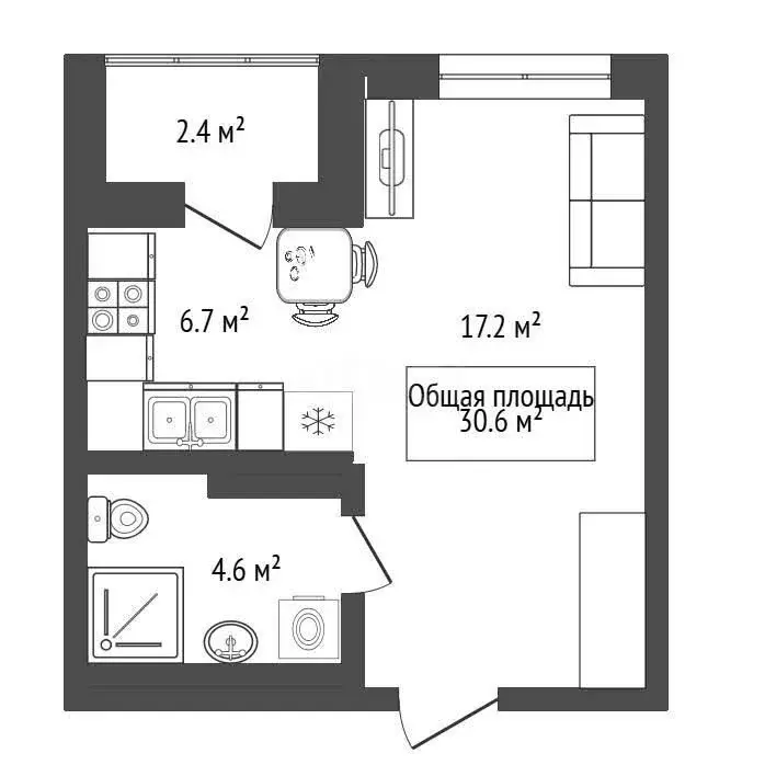 Квартира-студия: Новосибирск, Тайгинская улица, 39 (30.6 м) - Фото 1
