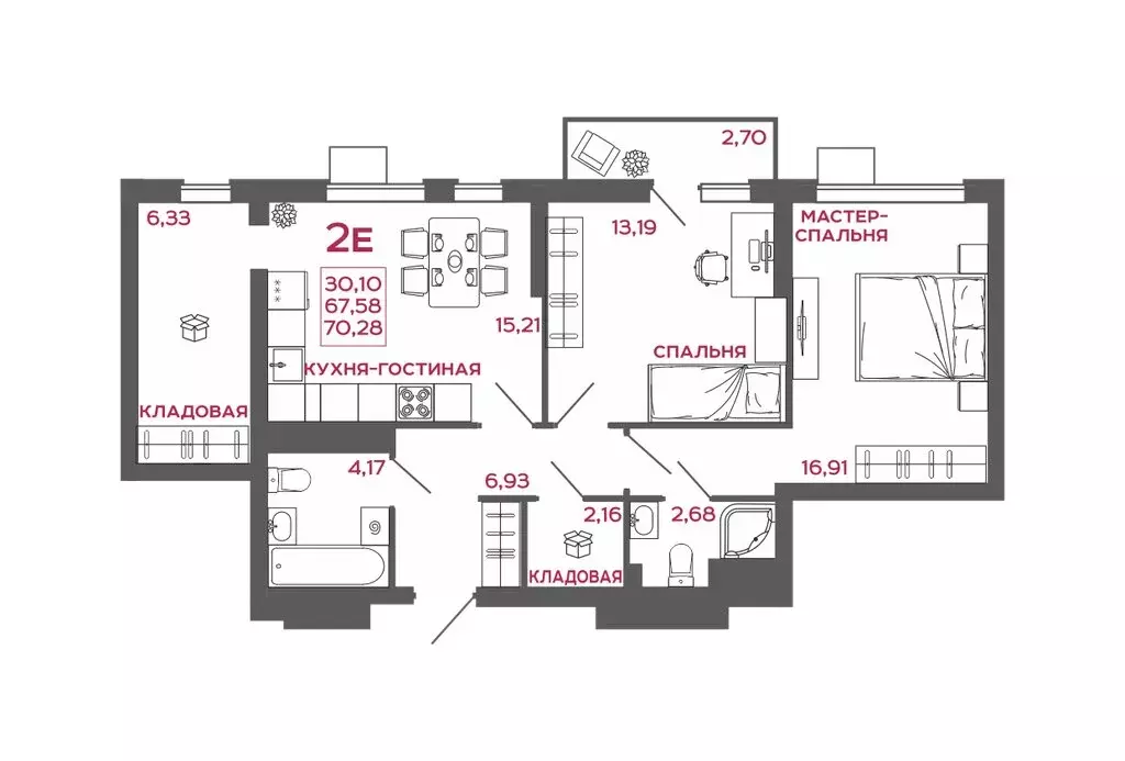 2-комнатная квартира: Пенза, ЖК Микрорайон Новобережье (70.28 м) - Фото 1