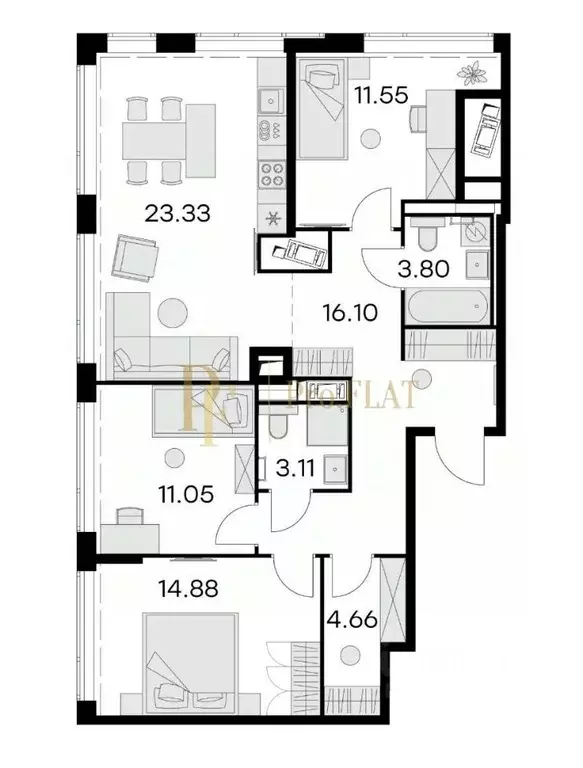 3-к кв. Санкт-Петербург ул. Челюскина, 10 (88.9 м) - Фото 2