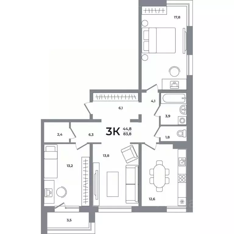 3-к кв. Новосибирская область, Новосибирск Беловежский мкр,  (83.0 м) - Фото 0