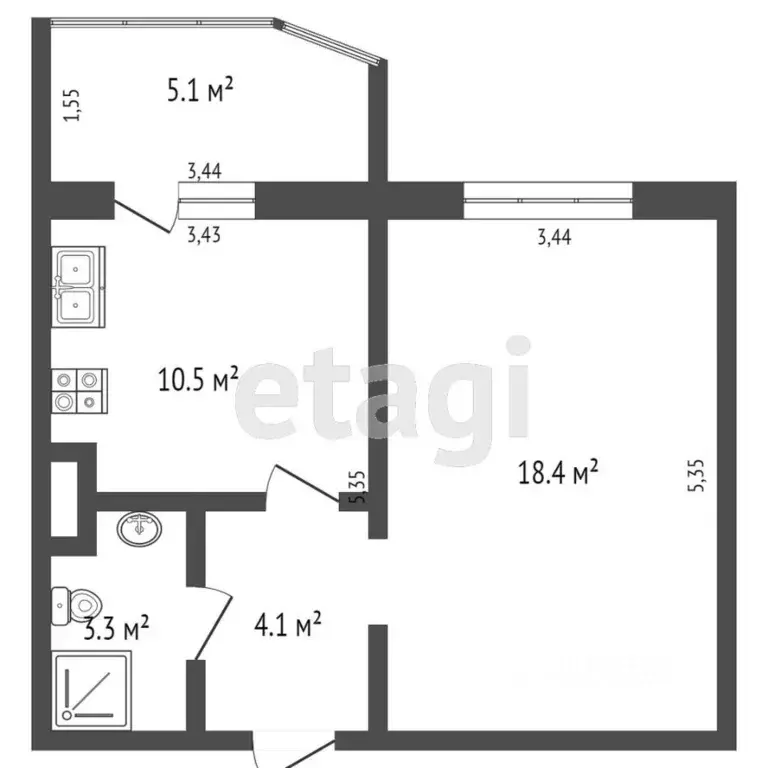 1-к кв. Тверская область, Тверь ул. Фрунзе, 2к1 (41.5 м) - Фото 0