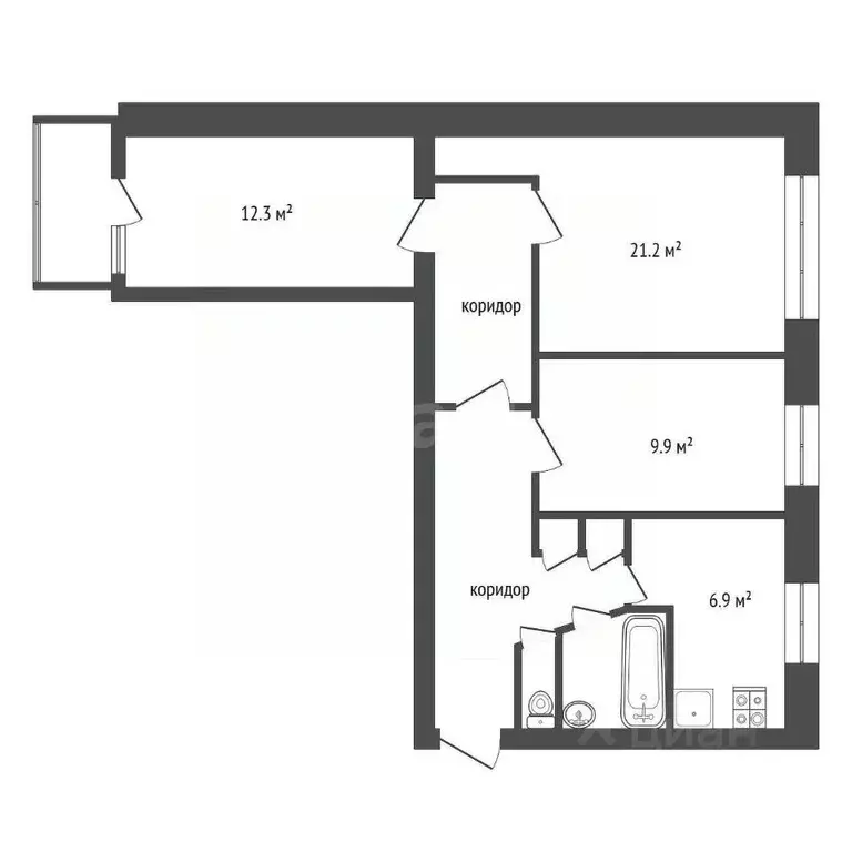 3-к кв. Воронежская область, Воронеж ул. Хользунова, 33 (61.0 м) - Фото 2