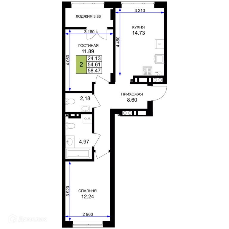 Продаётся 2-к квартира, 58.47 м - Фото 0