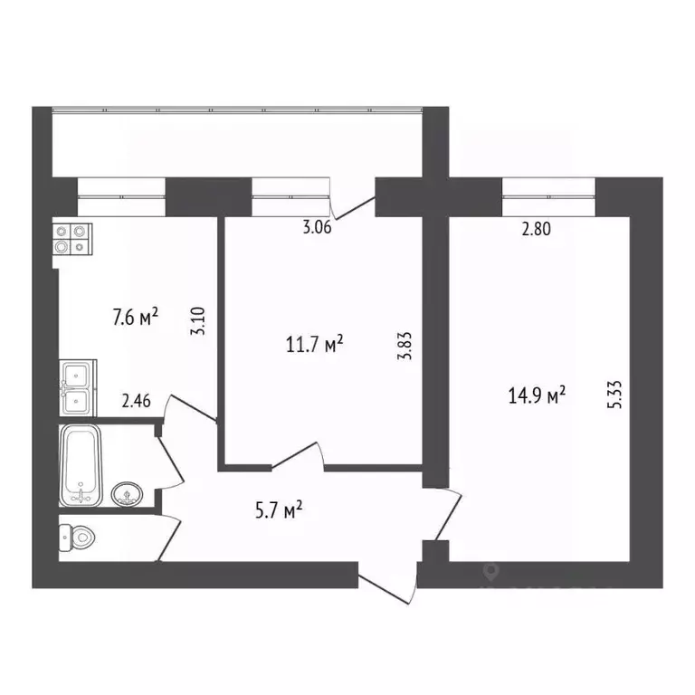 2-к кв. Вологодская область, Череповец Архангельская ул., 7А (43.9 м) - Фото 2