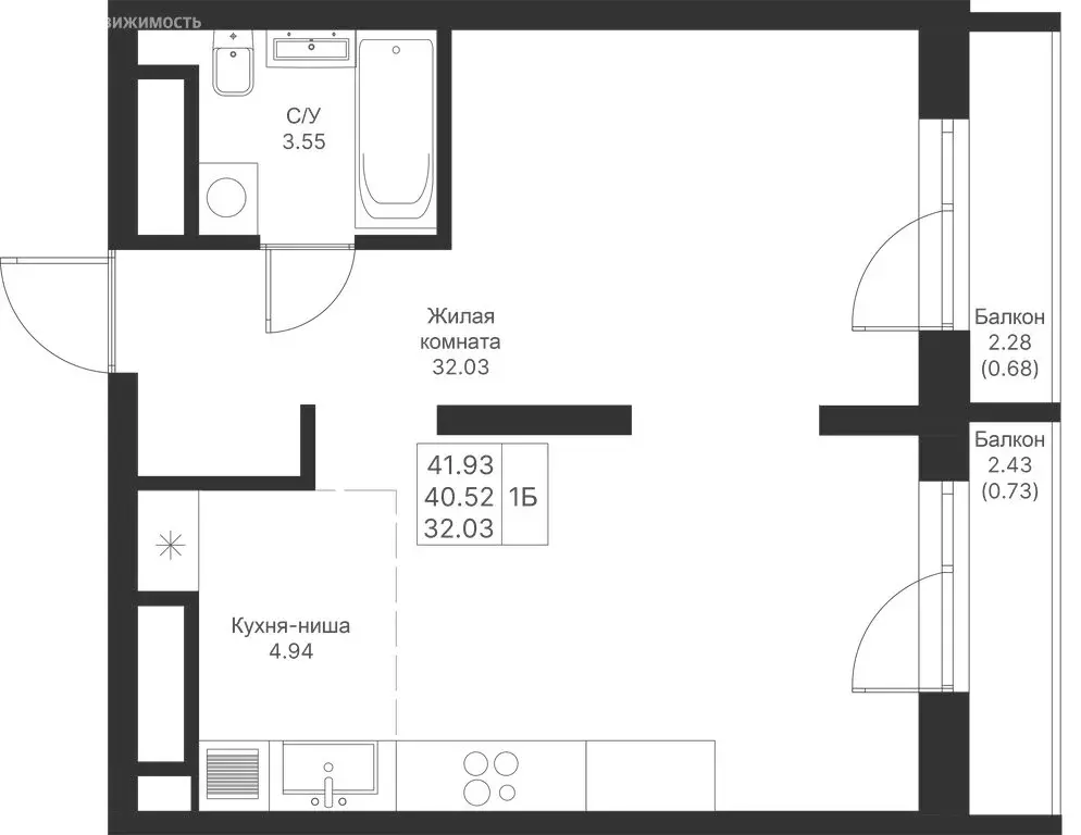 1-комнатная квартира: Казань, ЖК Мой Ритм, ПК14 (41.93 м) - Фото 0