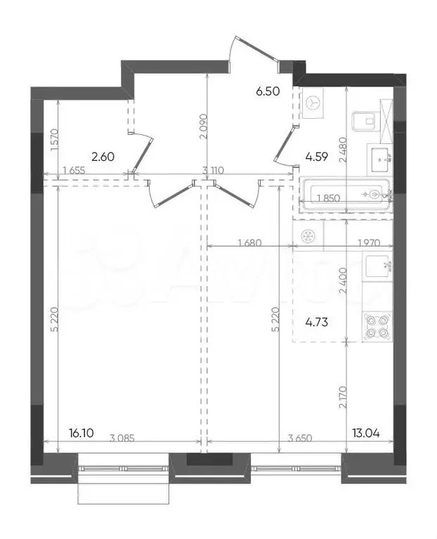 2-к. квартира, 47,6 м, 4/14 эт. - Фото 0