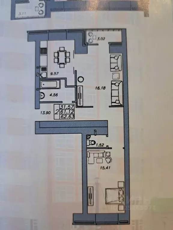 2-к кв. Оренбургская область, Оренбург Карачи мкр, ул. Ямашева, 6/1 ... - Фото 2