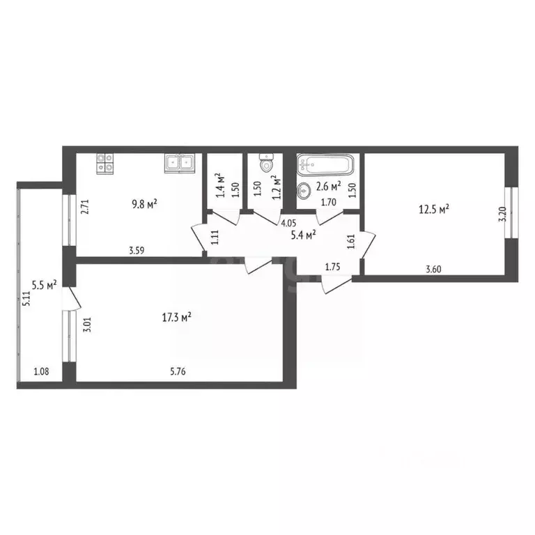2-к кв. Ханты-Мансийский АО, Нягань Интернациональная ул., 120 (51.9 ... - Фото 2