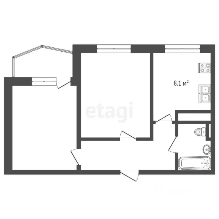 2-к кв. Ямало-Ненецкий АО, Ноябрьск Магистральная ул., 121 (53.0 м) - Фото 1