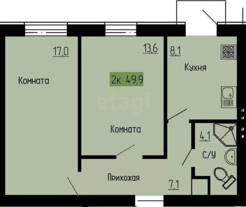 2-комнатная квартира: Курган, улица Броневик, 2А (49.9 м) - Фото 1