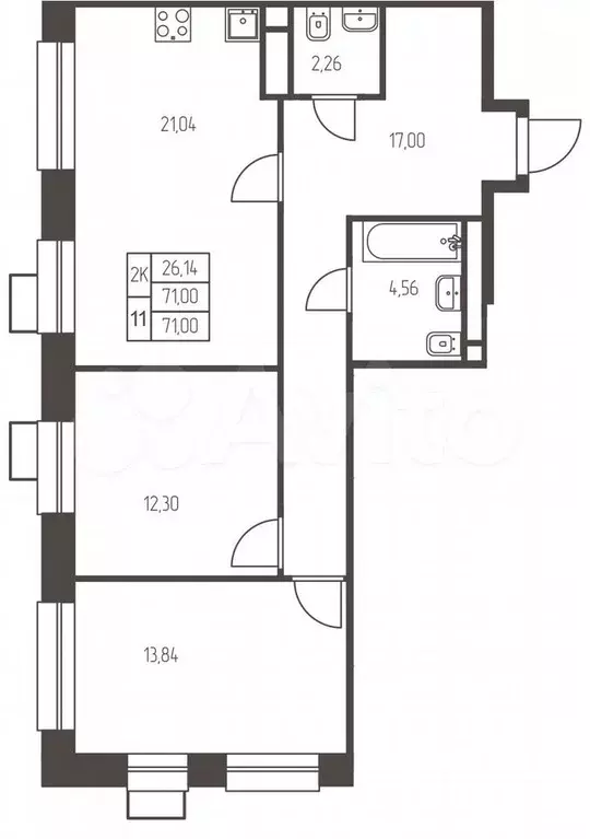 2-к. квартира, 71 м, 5/25 эт. - Фото 0