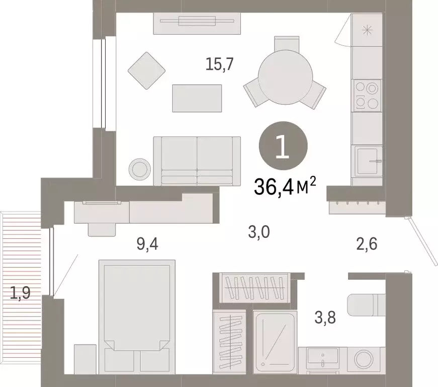 1-комнатная квартира: Новосибирск, квартал Лебедевский (36.4 м) - Фото 1