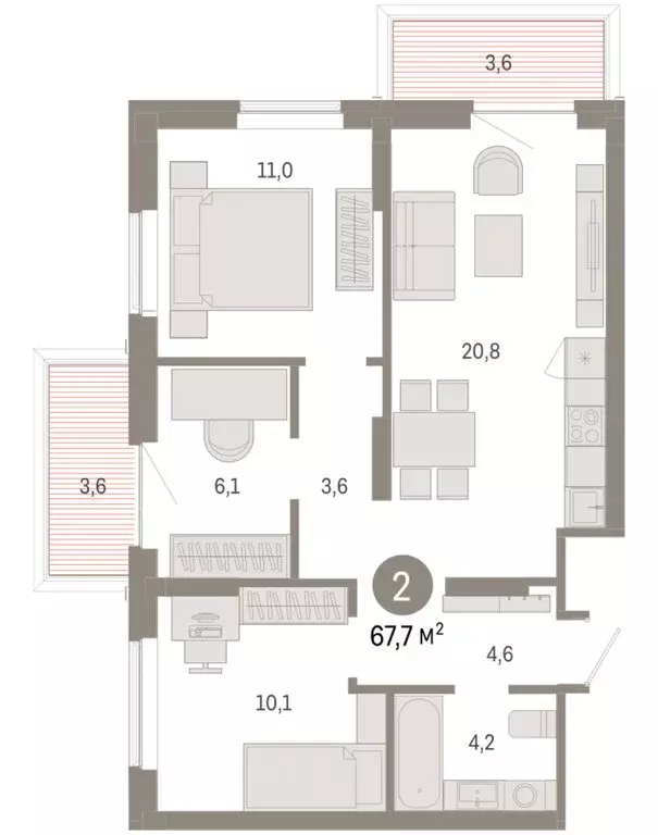 3-комнатная квартира: Омск, Кировский округ (67.67 м) - Фото 1