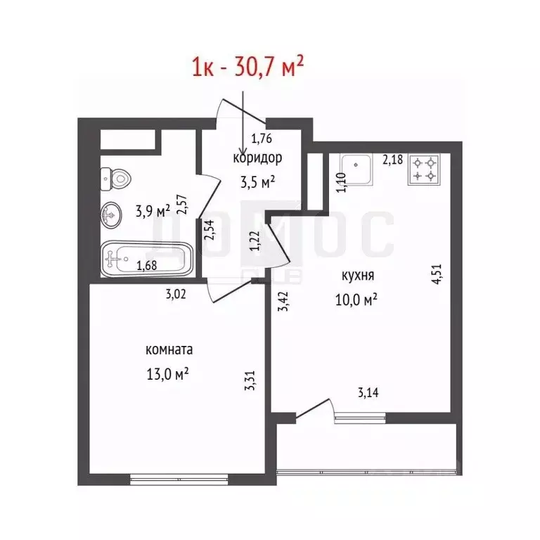 1-к кв. Свердловская область, Екатеринбург ул. Крауля, 107 (30.7 м) - Фото 1