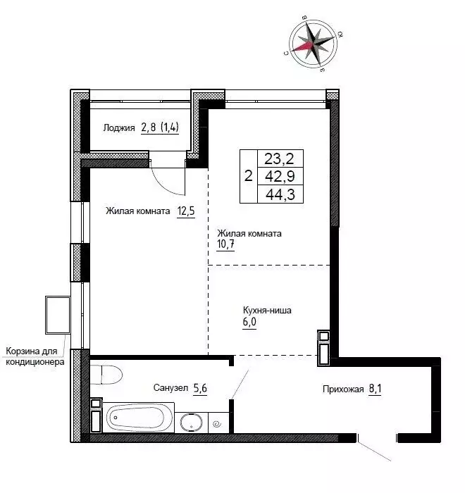 Квартира-студия: Новый, улица Ленина, 6с2 (44.3 м) - Фото 0