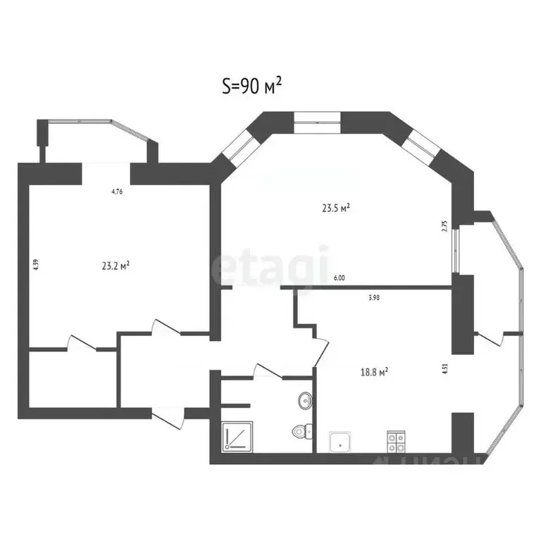 3-к кв. Томская область, Томск Пионерский пер., 8 (90.0 м) - Фото 2