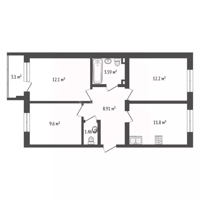 3-к кв. Тюменская область, Тюмень ул. Надира Сагдеева, 4 (59.6 м) - Фото 1