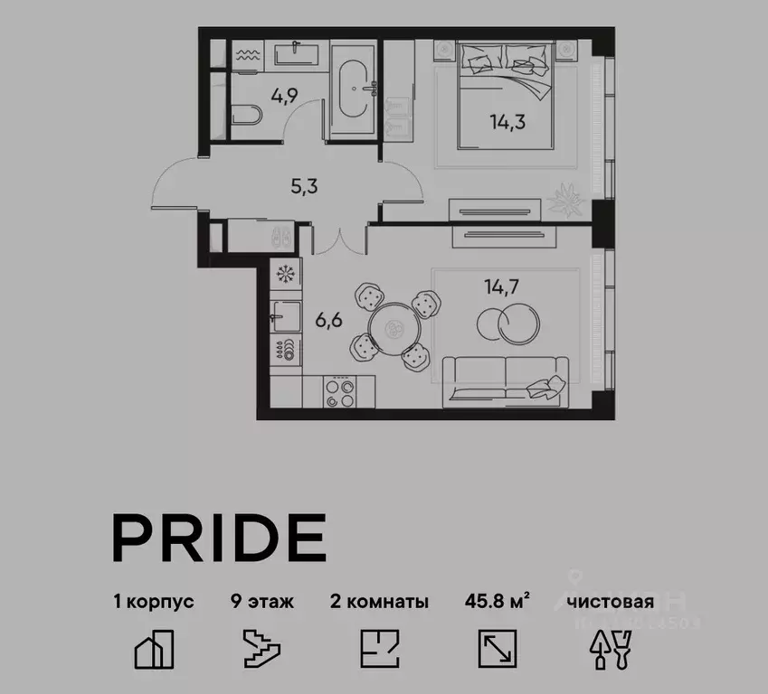 2-к кв. Москва Полковая ул., 1к1 (45.8 м) - Фото 1
