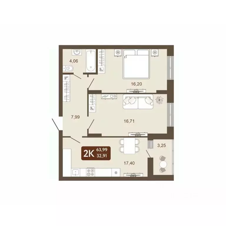 2-к кв. Кемеровская область, Кемерово 58В мкр, 1 (63.99 м) - Фото 0