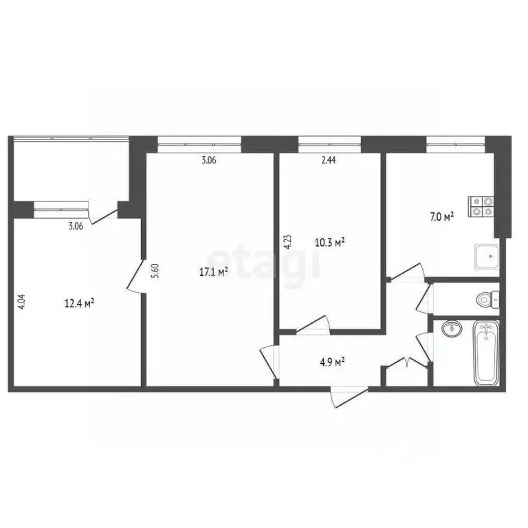 3-к кв. Ярославская область, Ярославль Ярославская ул., 33 (55.5 м) - Фото 2