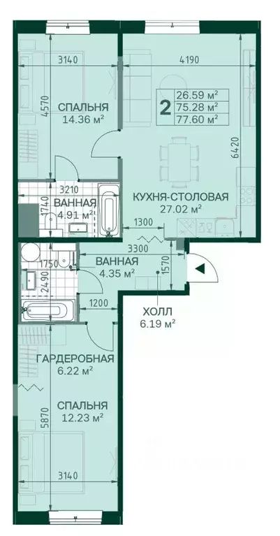 2-к кв. Санкт-Петербург Магнитогорская ул., 3к2 (75.28 м) - Фото 2