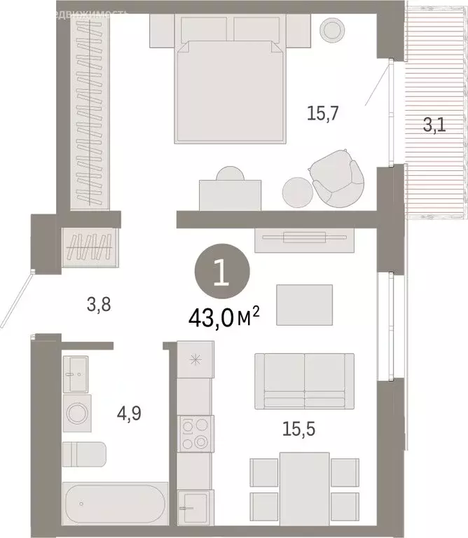 1-комнатная квартира: Екатеринбург, улица Советских Женщин (42.9 м) - Фото 0